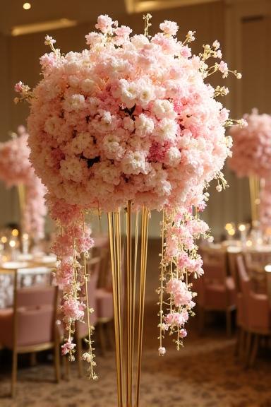 Luxury tall floral centerpiece on a glass stand